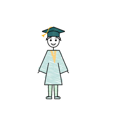 happy student guy colorful doodle vector illustration, end of school day, graduation ceremony drawing clip-artのイラスト素材