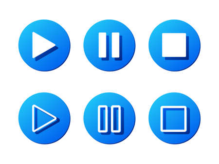 play, pause and stop blue media player vector buttons, white icons