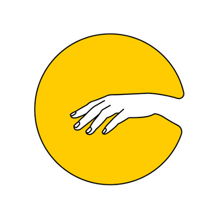 yellow nail tech account picture avatar for manicure business, manicure salon, hand treatment rounded icon, black outline, minimalism vector iconsのイラスト素材