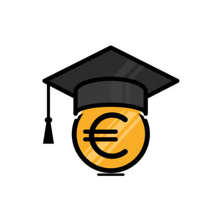 scholarship symbol vector  , euro coin wearing a graduation hat, student loan, money loan for educationのイラスト素材