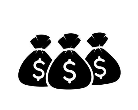 three money bags black vector icon on a white background, sacks with dollar signのイラスト素材