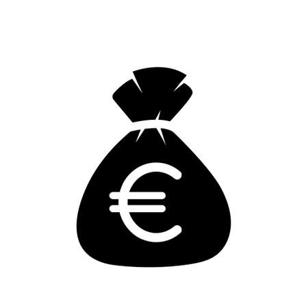 money bag black vector icon, sack full of euro coins, finance concept, savingsのイラスト素材