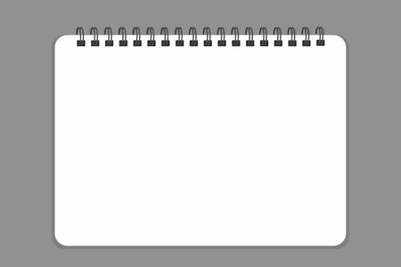 spiral bound notebook mockup, horizontal blank sketchbook, template or mock up for your sketch, vector illustration, grey backgroundのイラスト素材