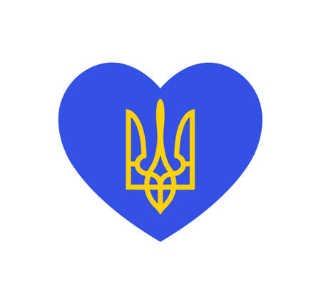 ukrainian heart, love Ukraine, sticker design for independence day of Ukraine, heart shape, national flag colors, blue and yellow vector iconのイラスト素材