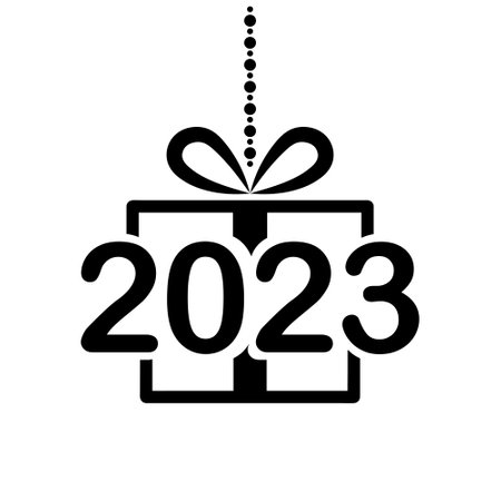 numbers 2023 with gift box, Happy New Year 2023, simple black filled vector illustrationのイラスト素材