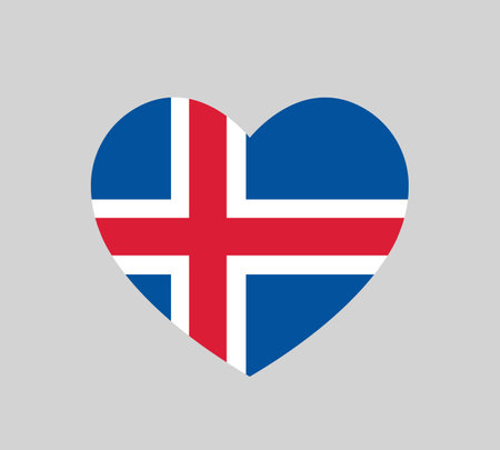 Independence Day of Iceland, love Iceland vector symbol, heart shape icon with nordic crossのイラスト素材