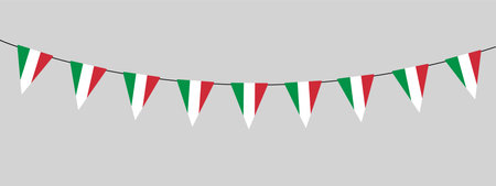 Italy, bunting garland, string of triangular flags national colors, pennant, retro style vector illustrationのイラスト素材