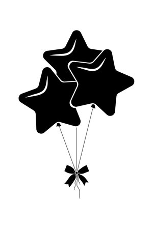 birthday balloon, bunch of three star shape balloons, decorative element, black vector illustrationのイラスト素材