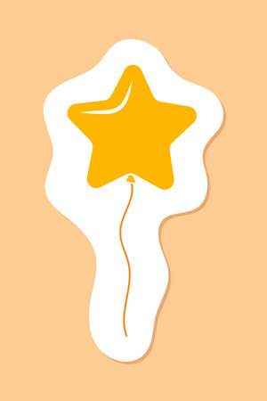 birthday party decorative sticker, yellow star shape balloon, design element, bright vector illustrationのイラスト素材