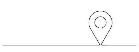 location pin continuous one line drawing, single map pointer lineart, black line vector illustration, editable stroke, horizontal design elementのイラスト素材