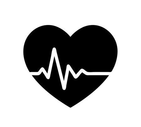 blood pressure , cardiogram, health EKG, ECG logo, black heart with beat monitor pulse icon for medical apps and websites, vector illustrationのイラスト素材