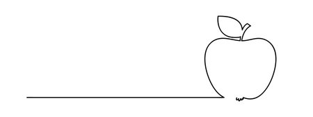 apple one line art, fruit lineart, black line vector illustration, editable stroke, horizontal design elementのイラスト素材