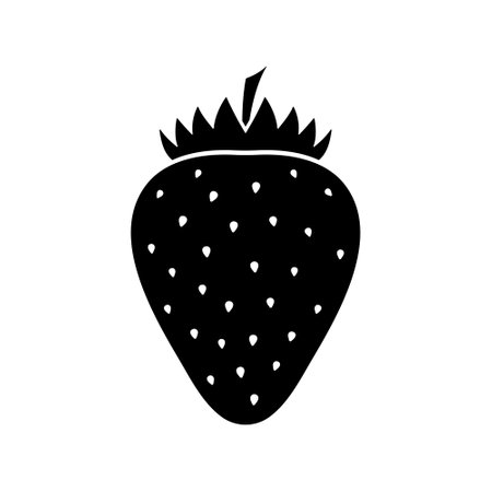 strawberry fruit black silhouette, simple flat black filled vector icon, fruitsのイラスト素材