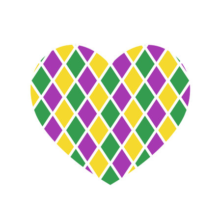 Mardi Gras heart symbol, heart shape harlequin pattern, vector design elementのイラスト素材