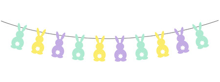 Easter garland, cute bunny panoramic vector decor, spring decorationのイラスト素材