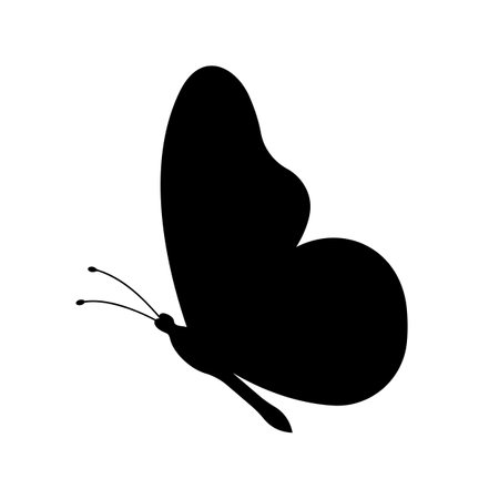 butterfly black silhouette, side view, decorative design element, vector illustrationのイラスト素材