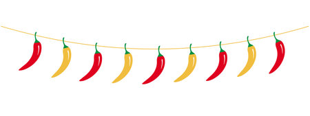 strings of peppers, jalapeno garland, Feliz Cinco de Mayo, Happy 5th of May, vector elementのイラスト素材