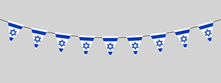 Israeli Independence Day, Yom Haatzmaut, bunting garland, string of triangular flags for outdoor party, Israel, pennant banner, retro style vector illustrationのイラスト素材