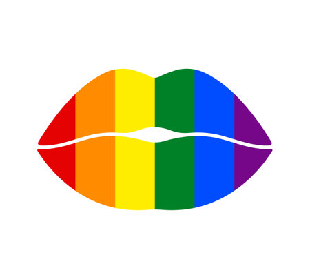 lips pride LGBT vector icon, lesbian gay bisexual transgender concept, kiss symbol, color rainbow flag, flat design elementのイラスト素材