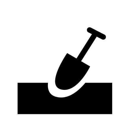 digging icon with garden shovel, shovel in ground, gardening work, work tool, vector symbolのイラスト素材