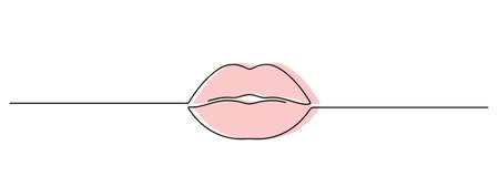lips one line art, woman lips lineart, black line vector illustration, editable stroke, horizontal design elementのイラスト素材