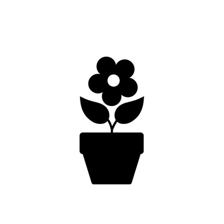 pot flower icon, potted plant black silhouette vector symbolのイラスト素材