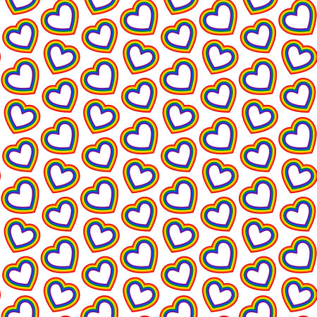 rainbow colored hearts in LGBT community colors, seamless vector pattern for pride month celebrationのイラスト素材