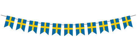 Sweden National Day, bunting garland with Swedish pennants, blue and yellow, vector decorative elementのイラスト素材