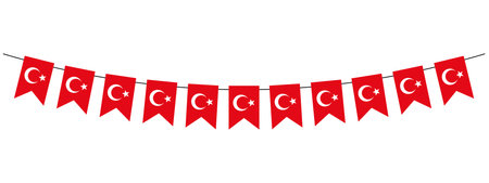 Turkey Republic Day, bunting garland with Turkish pennants, Cumhuriyet Bayrami, red and white, vector decorative elementのイラスト素材