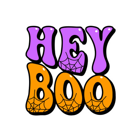 Hey Boo groovy lettering for Halloween design, invitation cards, posters, banners, vector illustrationのイラスト素材