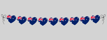 flag of Australia heart garland, string of hearts for outdoor party, decoration, vector illustrationのイラスト素材