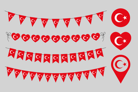 love Turkey decorative symbols, set of vector design elements, turkish flagのイラスト素材