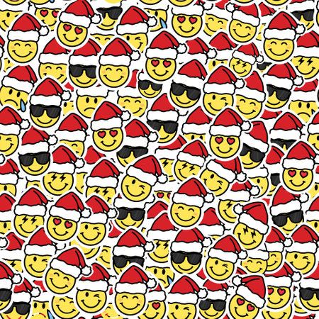 Christmas pattern comic faces with santa hatのイラスト素材