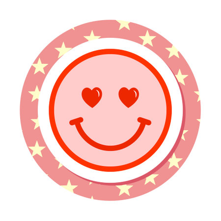 in love emoji sticker with heart eyes, pink and red combo, groovy aesthetic, disco inspired vector design elementのイラスト素材