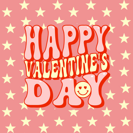 Happy Valentines day card, groovy lettering, funky poster, postcard, invitation, banner, disco inspired vector illustrationのイラスト素材