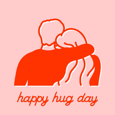 Happy Hug Day greeting card, pink and red combo, hand drawn vector illustrationのイラスト素材