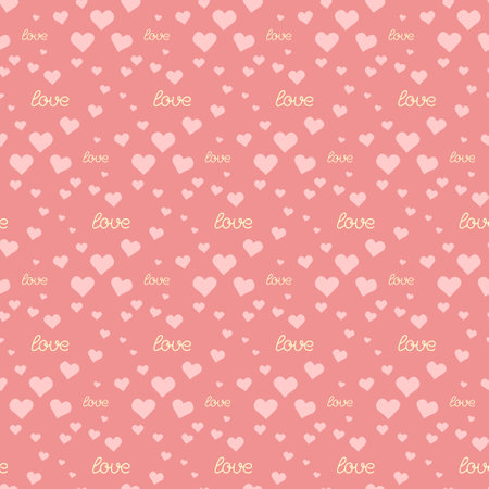 valentines day seamless pattern, word love and hearts vector background for postcards, wrapping paper, curtains, tablecloths or beddingのイラスト素材