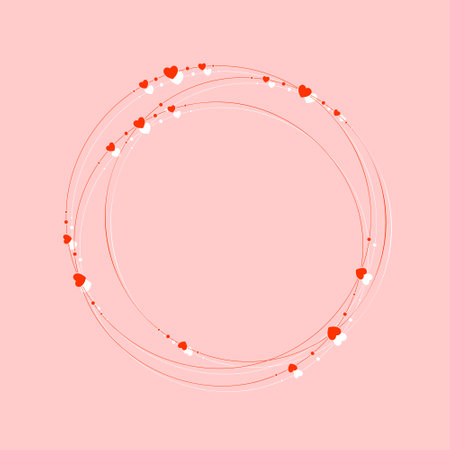 circle graphic frame with heart beads, Valentine s Day vector decorative elementのイラスト素材
