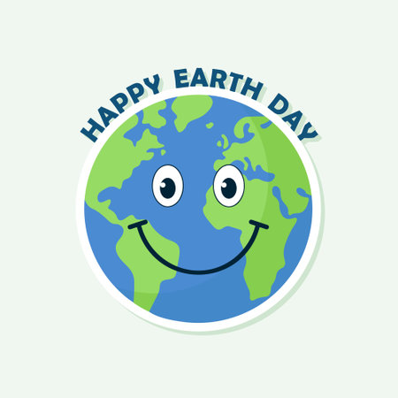 Happy Earth Day card, smiling Planet Earth cartoon sticker, vector illustrationのイラスト素材