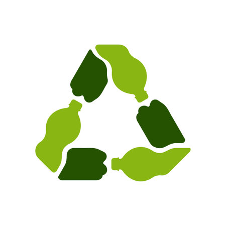 recyclable plastic bottles sign, recycling symbol, eco pet use green vector iconのイラスト素材