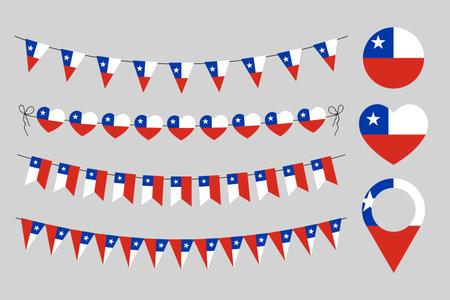 love Chile decorative symbols, set of vector design elements, chilean flagのイラスト素材