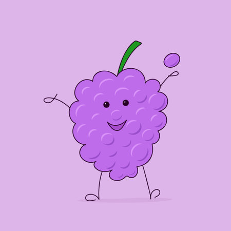 grape cute cartoon character, smiling fruit vector illustrationのイラスト素材