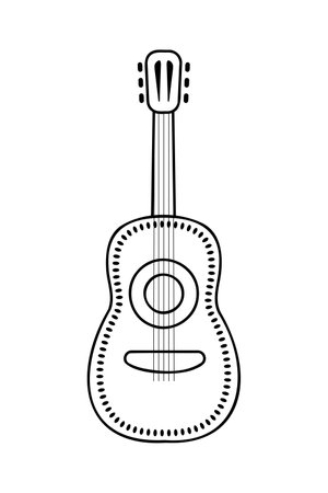 mexican guitar, cinco de mayo black line symbol on white background, vector illustrationのイラスト素材