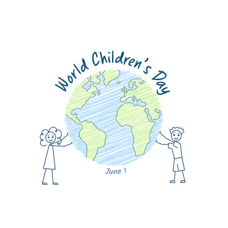 World Childrens Day banner, two kids holding the Earth, june 1 celebration, vector illustrationのイラスト素材