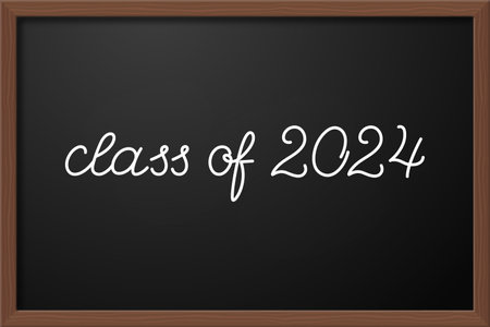 class of 2024 phrase written on school blackboard, editable stroke vector illustrationのイラスト素材