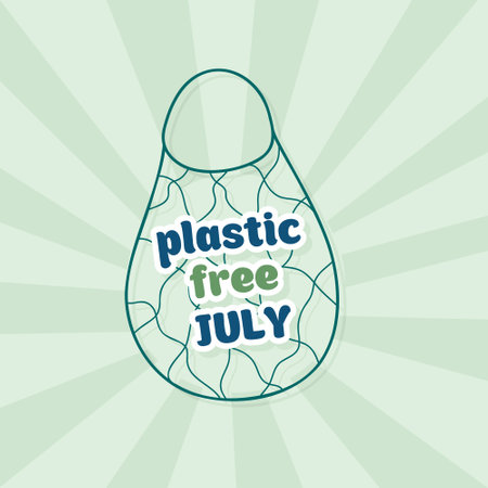 Plastic Free July poster, text with net bag, no plastic bag campaign, vector illustrationのイラスト素材