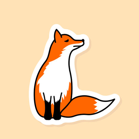 sitting fox sticker, cute fall symbol, vector elementのイラスト素材