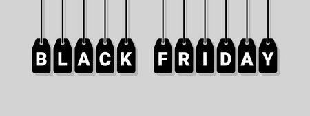 black friday hanging price tags, labels with letters, panoramic vector illustrationのイラスト素材