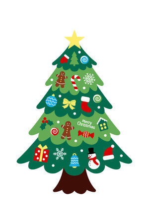 decorated Christmas tree for kids with isolated decorative elements, vector illustrationのイラスト素材