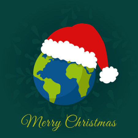 Christmas Globe with Santa Hat on, vector greeting cardのイラスト素材